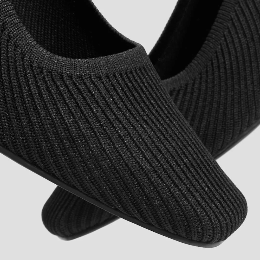 VIVAIA‎ Black Knit Square Toe Block Chunky Heel Pumps Women's Size 7-7.5 EUR38.5